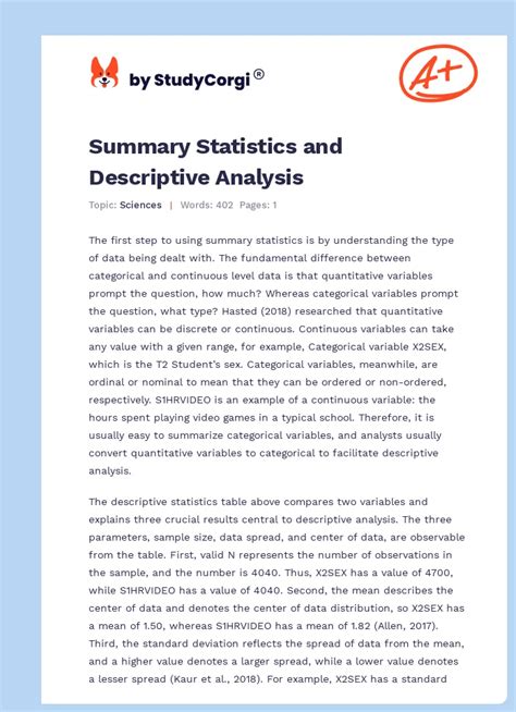 how to write a descriptive statistics analysis example pdf free