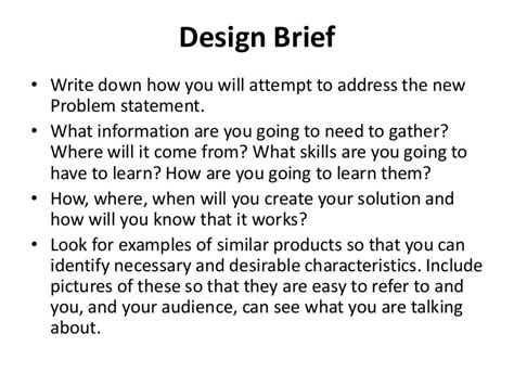 how to write a design brief with specifications and constraints