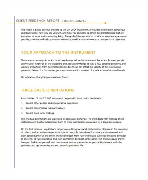 how to write a feedback report example