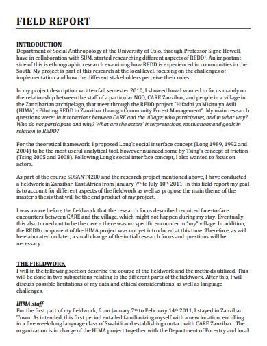 how to write a field report example pdf