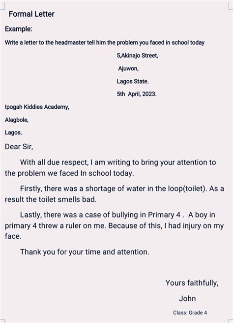 how to write a formal letter in school