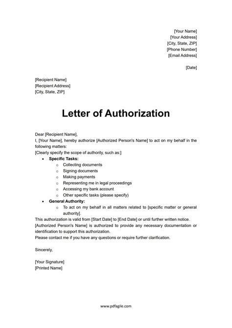 how to write a formal letter of authorization