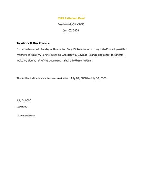 how to write a formal letter of authorization on my behalf