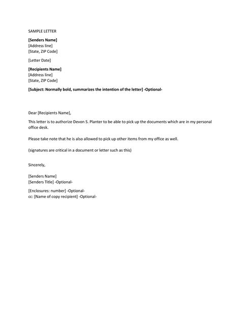 how to write a formal letter of authorization to claim