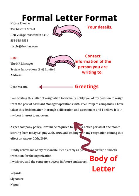 how to write a formal letter pattern