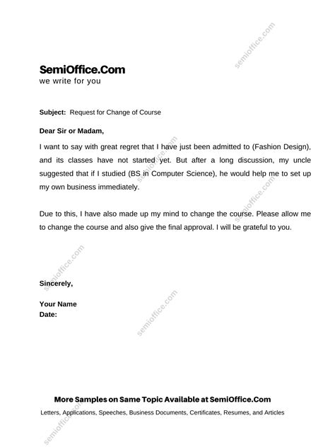 how to write a formal letter to change course