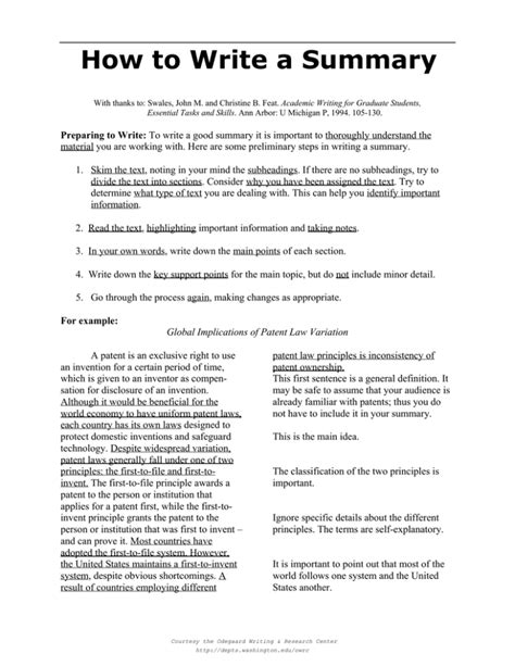 how to write a formal summary