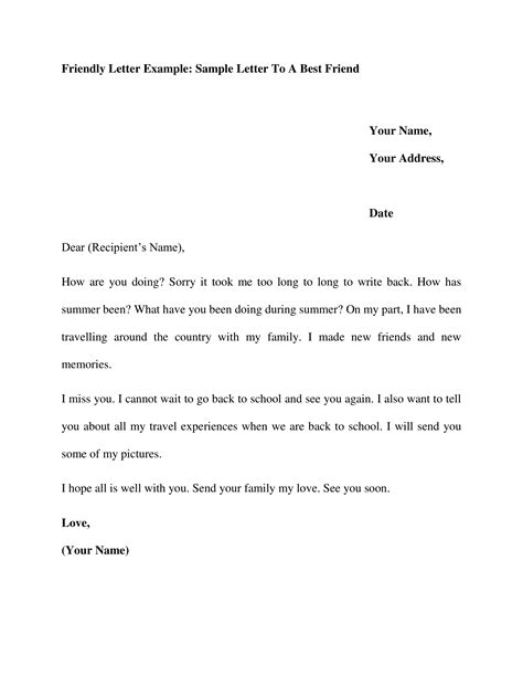 how to write a friendly letter example to a friend