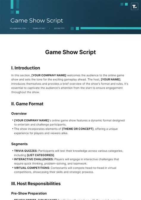 how to write a game show script