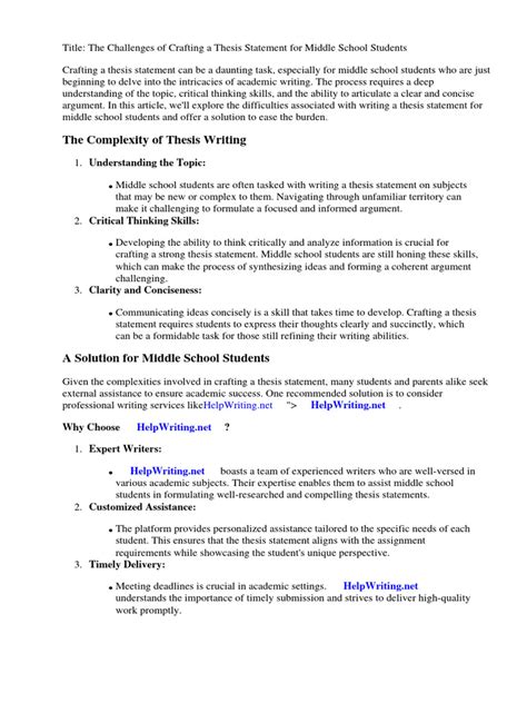 how to write a good thesis statement middle school