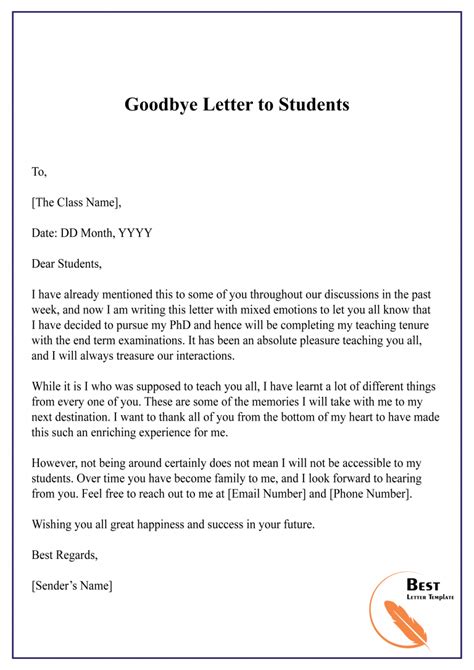 how to write a goodbye letter to a student