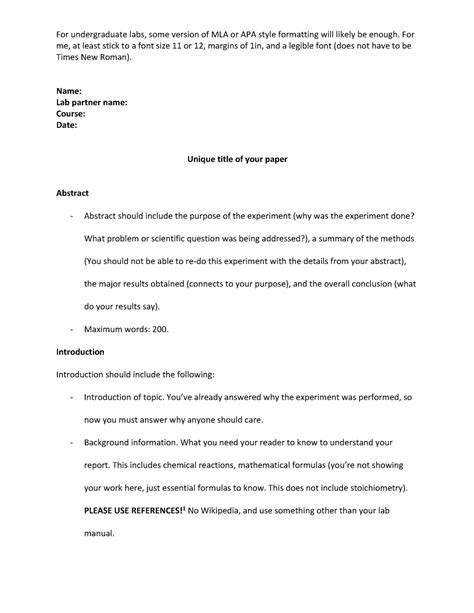 how to write a lab report in mla format