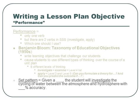 how to write a learning objective for a lesson plan examples