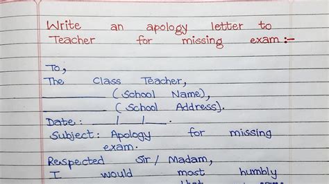 how to write a letter for missing exam