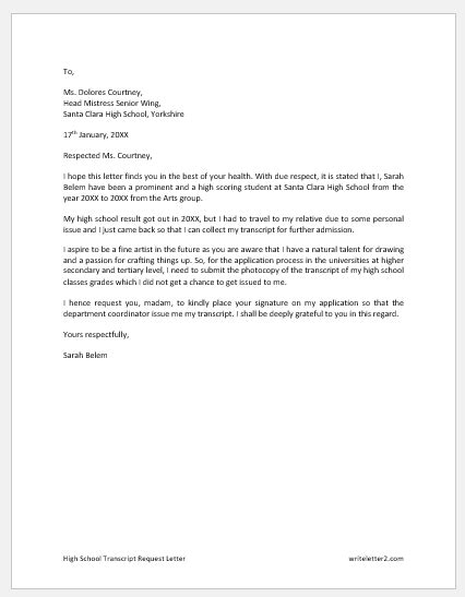 how to write a letter for school transcript