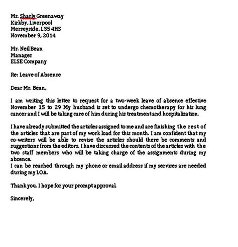 how to write a letter of absence from work