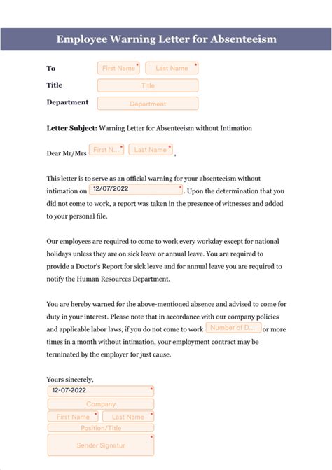 how to write a letter of absenteeism from work
