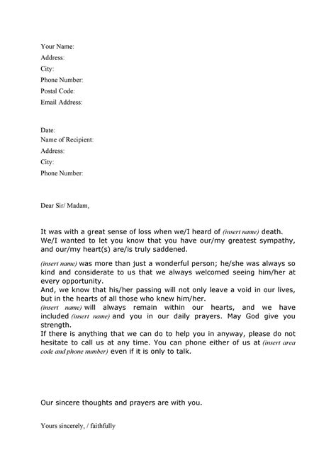 how to write a letter of death