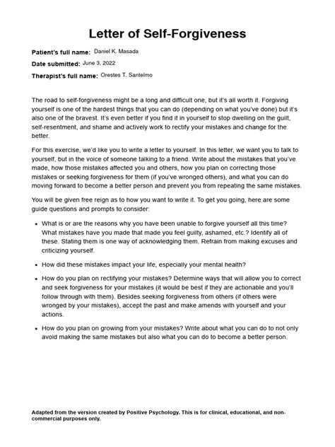 how to write a letter of forgiveness to yourself