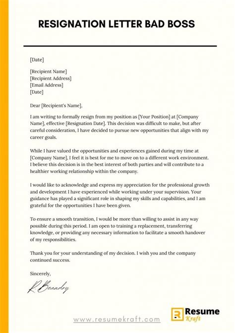 how to write a letter of resignation from a bad job