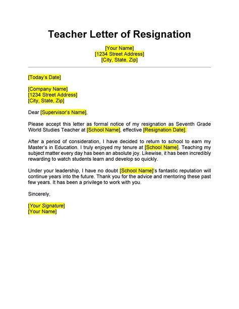 how to write a letter of resignation from a teaching job
