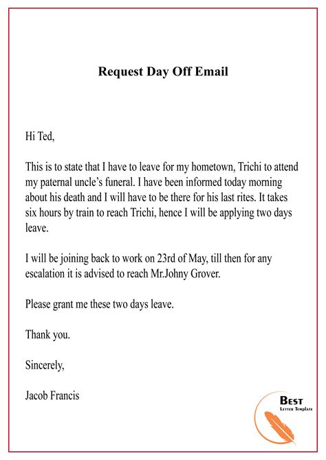 How To Write A Letter Requesting A Day Off From Work