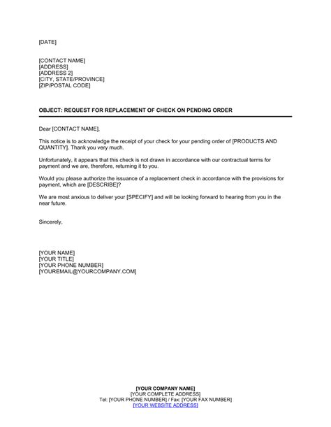 how to write a letter requesting a replacement check