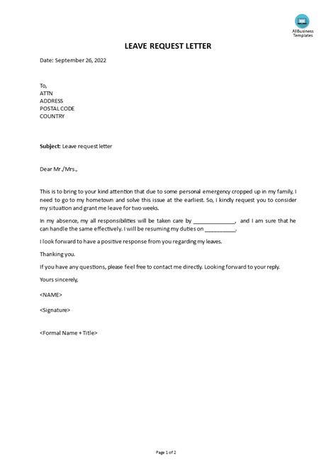 how to write a letter requesting for leave from work