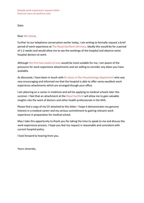 how to write a letter requesting work experience