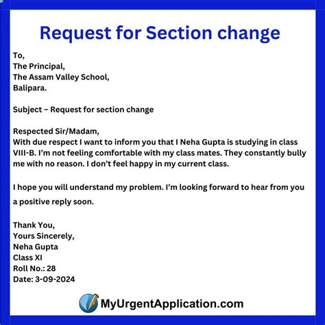 how to write a letter to change class section