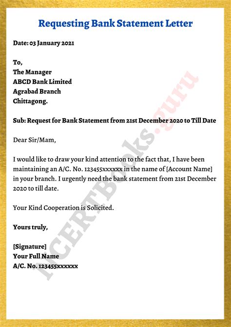 how to write a letter to get a bank statement