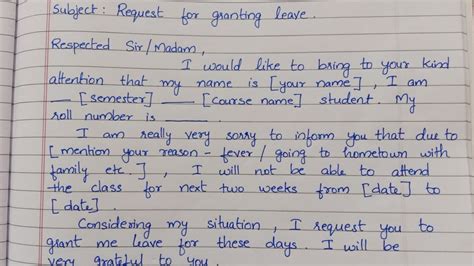 How To Write A Letter To Hod Requesting For Leave