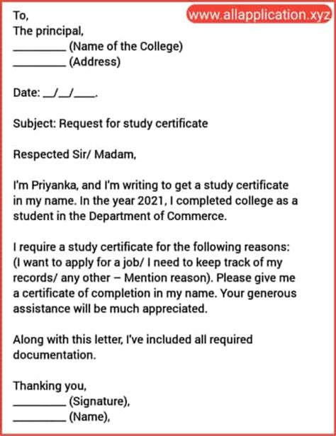 how to write a letter to principal requesting for study certificate