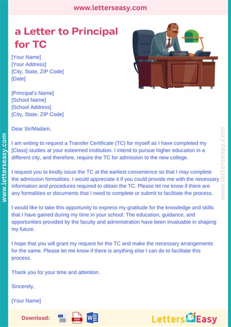 how to write a letter to principal requesting for tc format