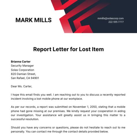 how to write a mail for lost item
