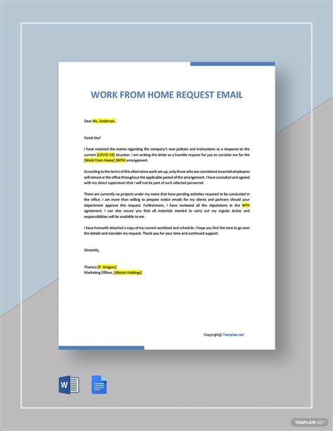 how to write a mail requesting work from home