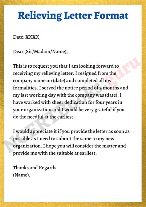 how to write a mail to get relieving letter
