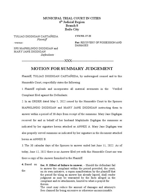 How To Write A Motion For Summary Judgement