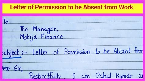 how to write a permission letter to be absent from work