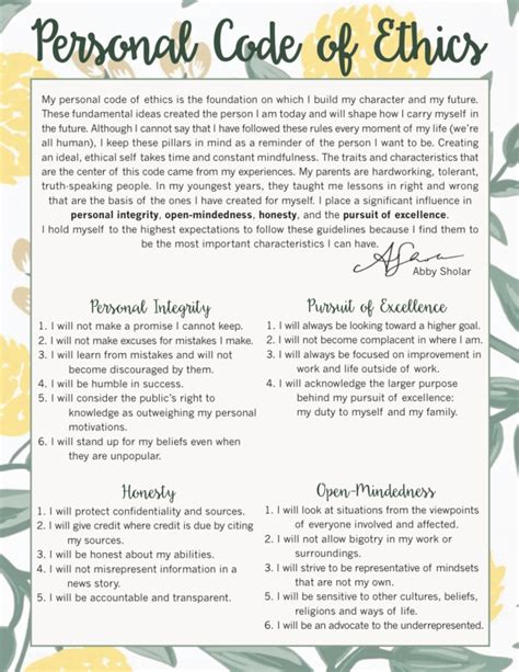 how to write a personal code of ethics