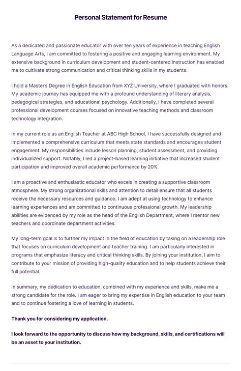 how to write a personal statement in a resume