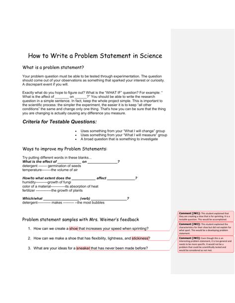 how to write a problem statement science