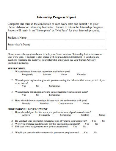 how to write a progress report for an internship