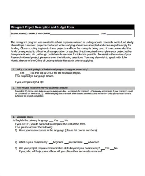 how to write a project description for a grant
