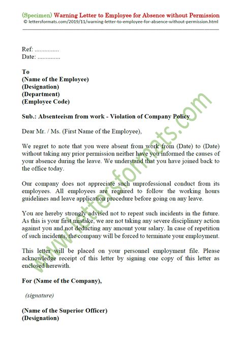 how to write a query letter for being absent from work without permission