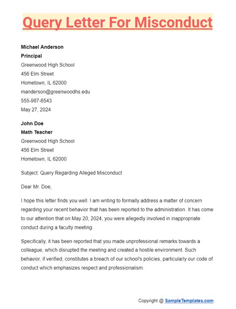 how to write a query letter for misconduct sample