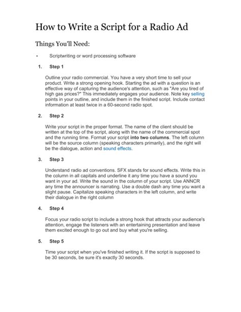 how to write a radio script examples