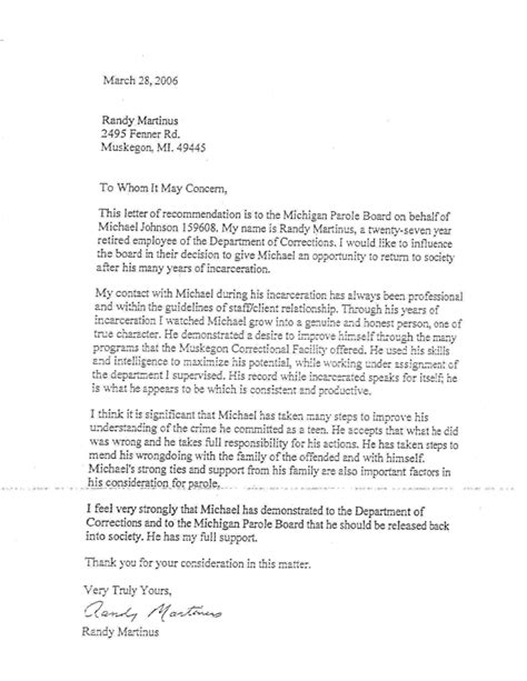 how to write a reference letter to a parole board