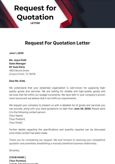 how to write a request for quotation letter sample