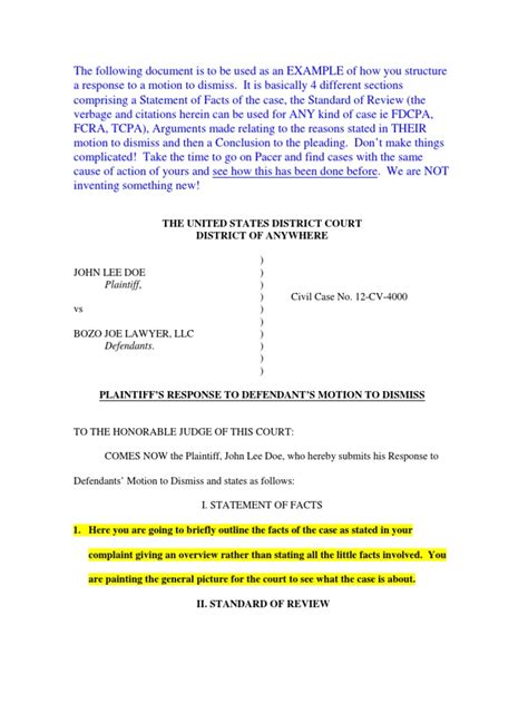 how to write a response to a motion to dismiss